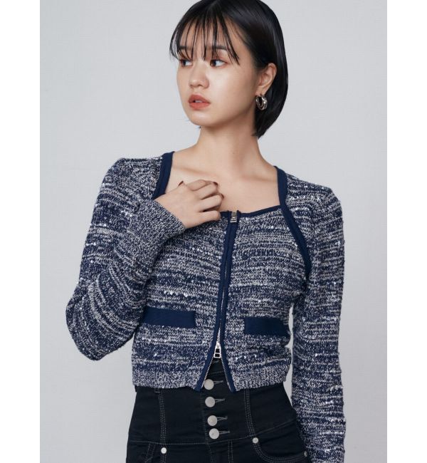 EMODA「ツイードクロップジップニット」|ニット・セーター|