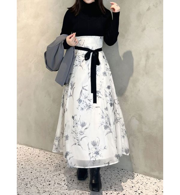 MERCURYDUO「フラワードッキングコルセットワンピース」|ワンピース|ブラック