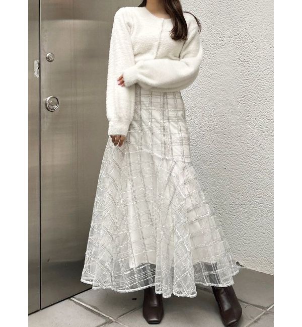 MERCURYDUO「ミニシャギーロングスリーブニットカーディガン」|カーディガン|