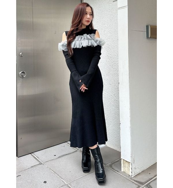 MERCURYDUO「チュールドッキングフレアマーメイドワンピース」|ワンピース|