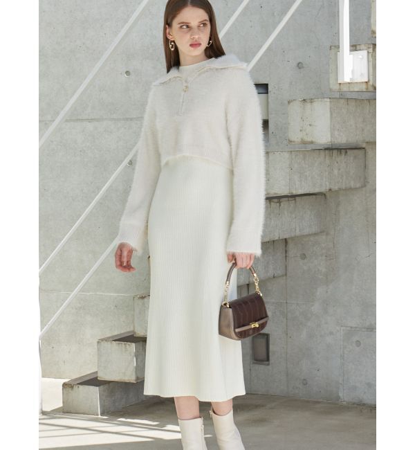 MERCURYDUO「ミニシャギーハーフジップニットセットワンピース」|ワンピース|アイボリー