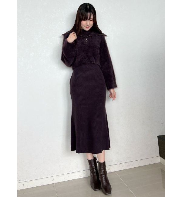MERCURYDUO「ミニシャギーハーフジップニットセットワンピース」|ワンピース|