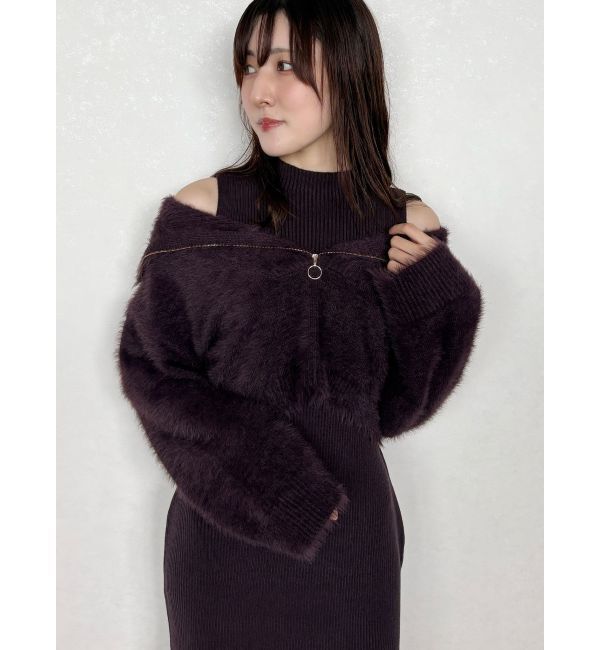 MERCURYDUO「ミニシャギーハーフジップニットセットワンピース」|ワンピース|
