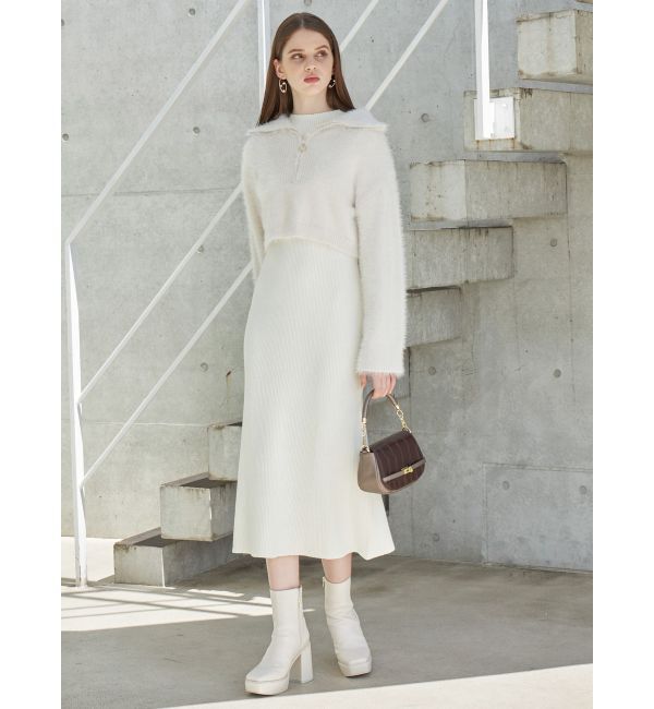 MERCURYDUO「ミニシャギーハーフジップニットセットワンピース」|ワンピース|