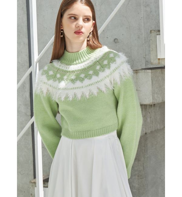 MERCURYDUO「ノルディッククロップドニット」|ニット・セーター|ミントグリーン