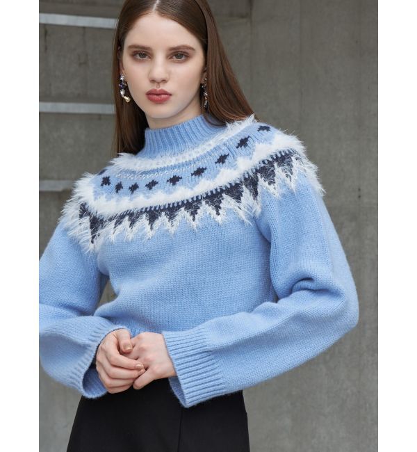 MERCURYDUO「ノルディッククロップドニット」|ニット・セーター|ブルー
