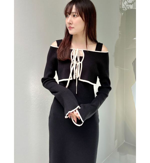 MERCURYDUO「3WAY配色ストラップバッククロスロングスリーブワンピース」|ワンピース|