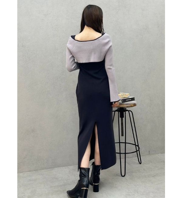 MERCURYDUO「3WAY配色ストラップバッククロスロングスリーブワンピース」|ワンピース|