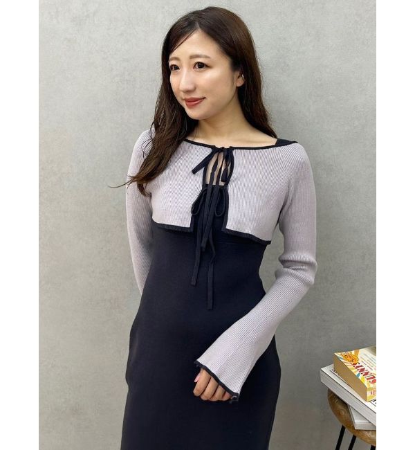 MERCURYDUO「3WAY配色ストラップバッククロスロングスリーブワンピース」|ワンピース|