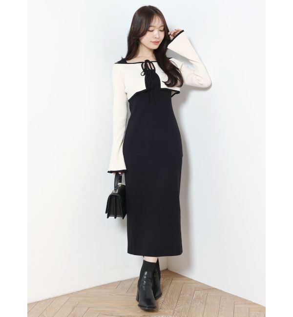 MERCURYDUO「3WAY配色ストラップバッククロスロングスリーブワンピース」|ワンピース|