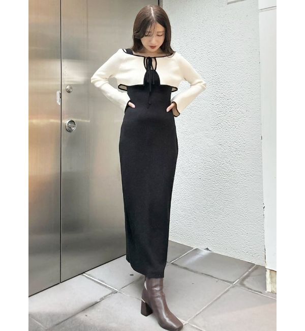 MERCURYDUO「3WAY配色ストラップバッククロスロングスリーブワンピース」|ワンピース|