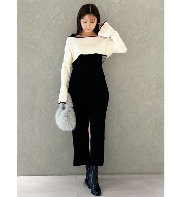 MERCURYDUO「3WAY配色ストラップバッククロスロングスリーブワンピース」|ワンピース|