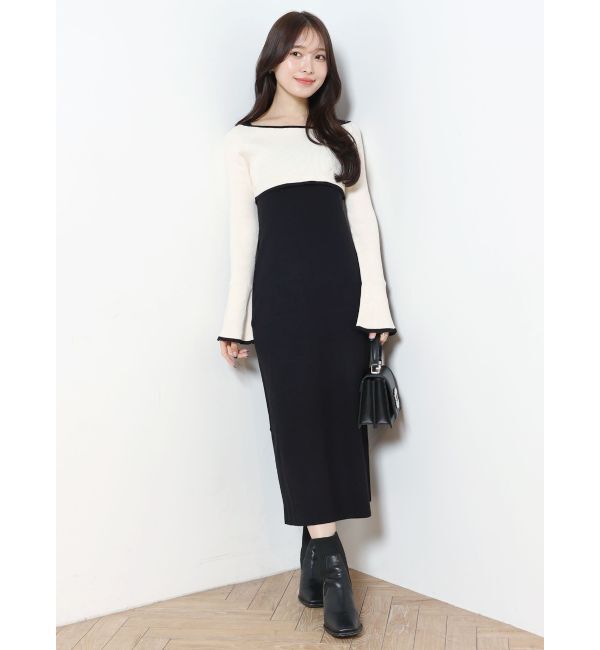 MERCURYDUO「3WAY配色ストラップバッククロスロングスリーブワンピース」|ワンピース|