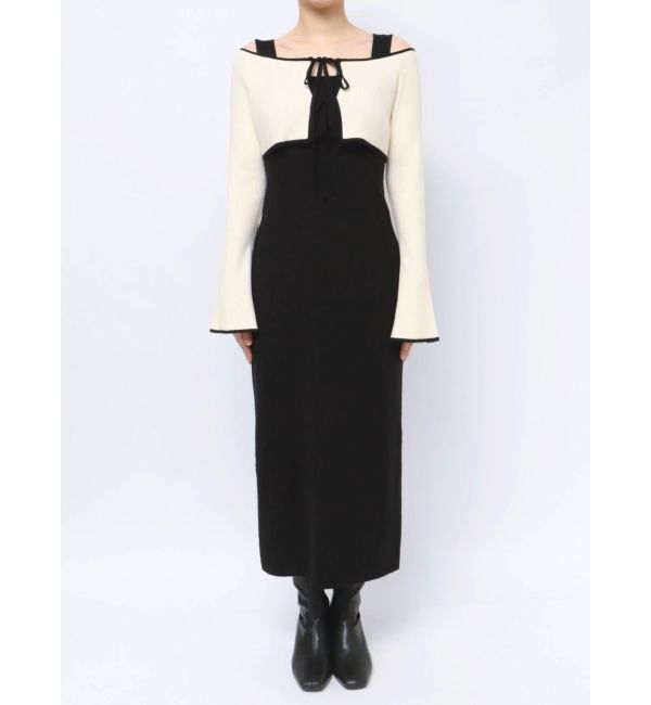 MERCURYDUO「3WAY配色ストラップバッククロスロングスリーブワンピース」|ワンピース|