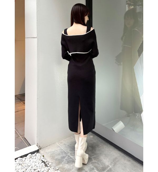 MERCURYDUO「3WAY配色ストラップバッククロスロングスリーブワンピース」|ワンピース|