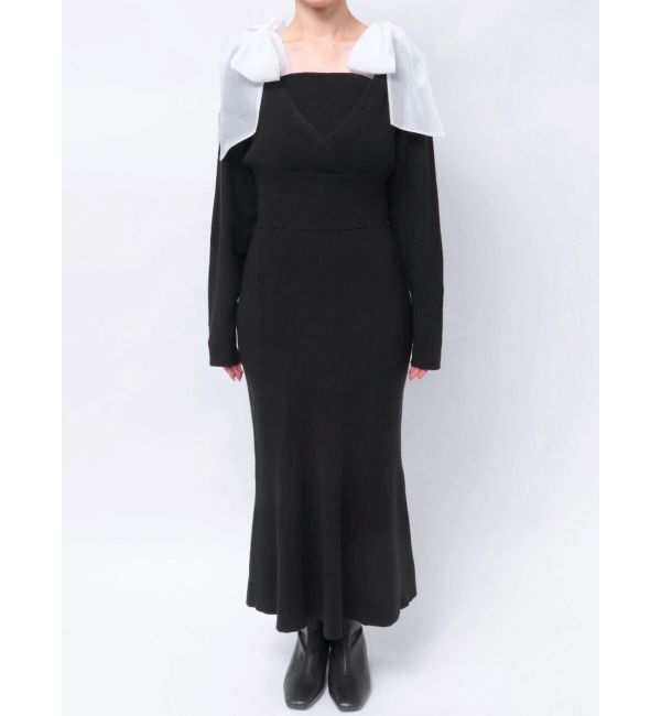 MERCURYDUO「2WAYショルダーリボンマーメイドニットワンピース」|ワンピース|