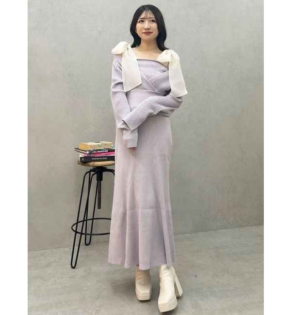 MERCURYDUO「2WAYショルダーリボンマーメイドニットワンピース」|ワンピース|