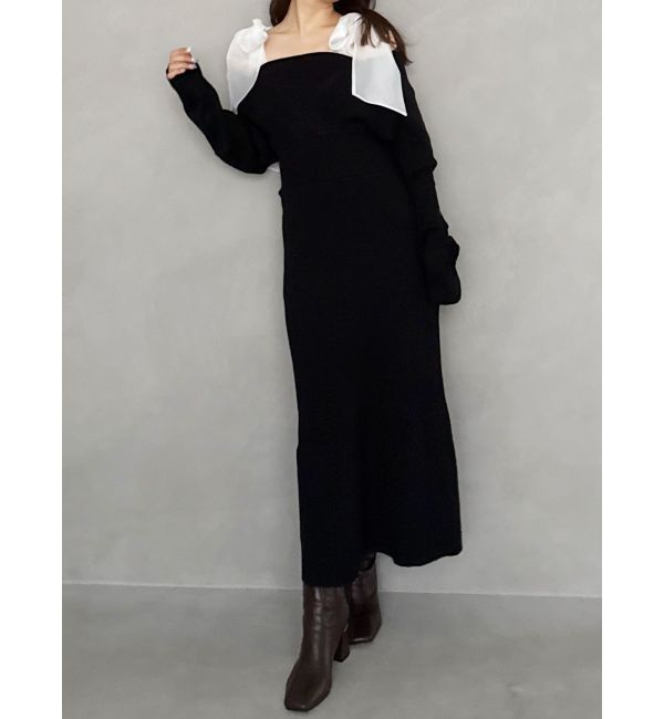 MERCURYDUO「2WAYショルダーリボンマーメイドニットワンピース」|ワンピース|ブラック