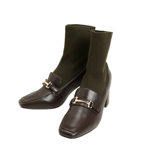 MERCURYDUO「ソックスローファーブーツ」|ショートブーツ|ブラウン