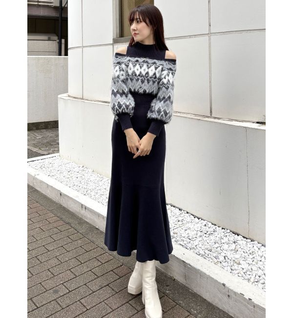 MERCURYDUO「ノルディックジャカードドッキングニットワンピース」|ワンピース|