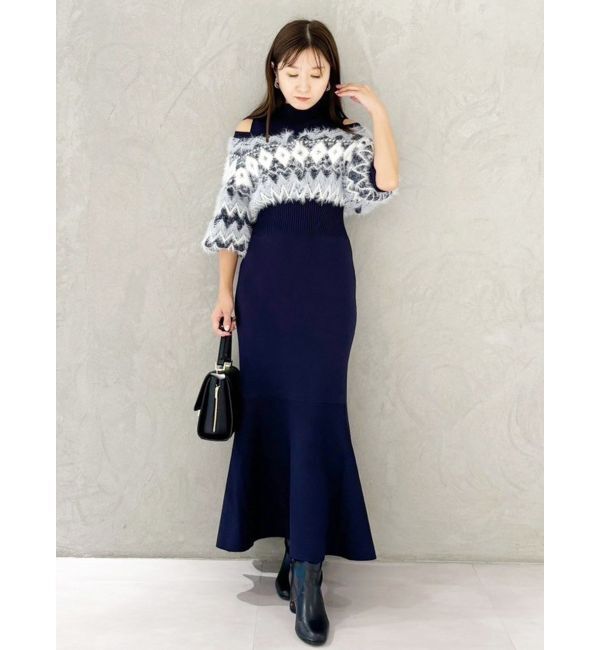 MERCURYDUO「ノルディックジャカードドッキングニットワンピース」|ワンピース|