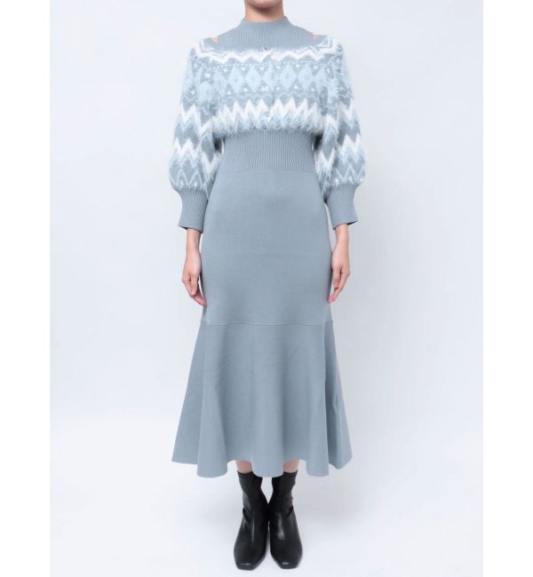 MERCURYDUO「ノルディックジャカードドッキングニットワンピース」|ワンピース|