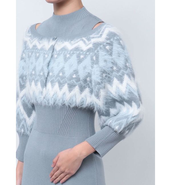 MERCURYDUO「ノルディックジャカードドッキングニットワンピース」|ワンピース|