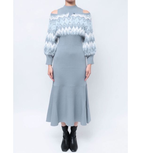 MERCURYDUO「ノルディックジャカードドッキングニットワンピース」|ワンピース|