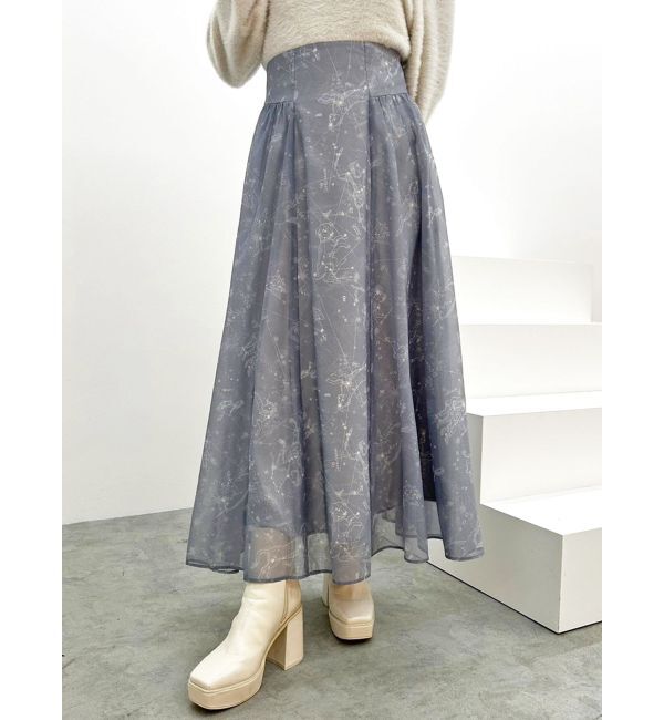 MERCURYDUO「星座モチーフプリントフレアスカート」|スカート|アイスブルー