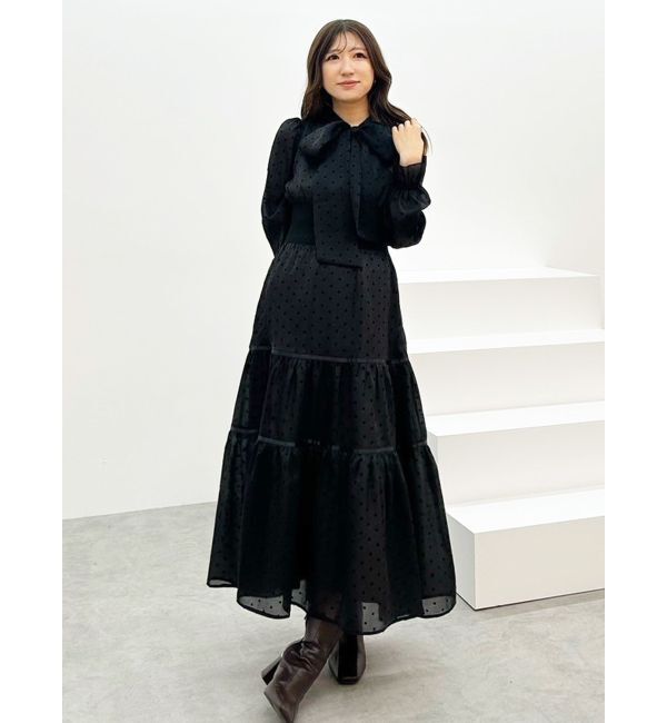 MERCURYDUO「前後2WAYリボンドットティアードワンピース」|ワンピース|