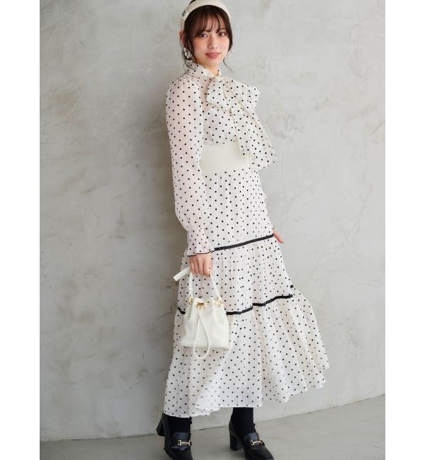 MERCURYDUO「前後2WAYリボンドットティアードワンピース」|ワンピース|