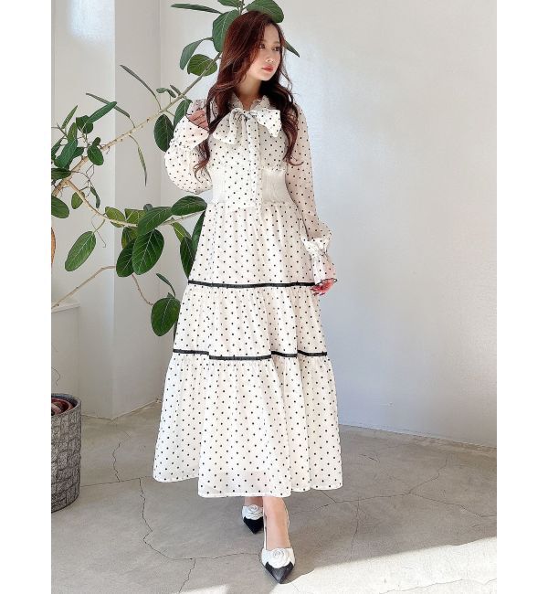 MERCURYDUO「前後2WAYリボンドットティアードワンピース」|ワンピース|