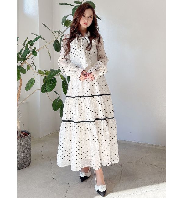 MERCURYDUO「前後2WAYリボンドットティアードワンピース」|ワンピース|