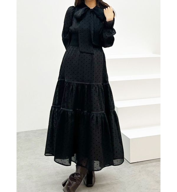 MERCURYDUO「前後2WAYリボンドットティアードワンピース」|ワンピース|ブラック