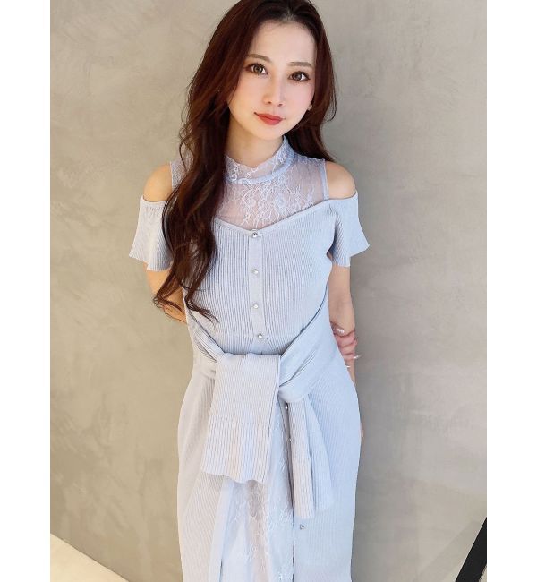 MERCURYDUO「レースツイストニットドッキングワンピース」|ワンピース|