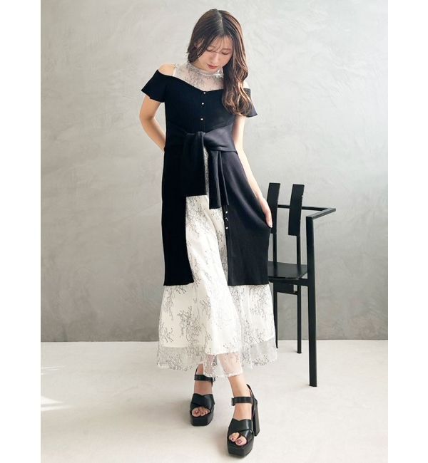 MERCURYDUO「レースツイストニットドッキングワンピース」|ワンピース|