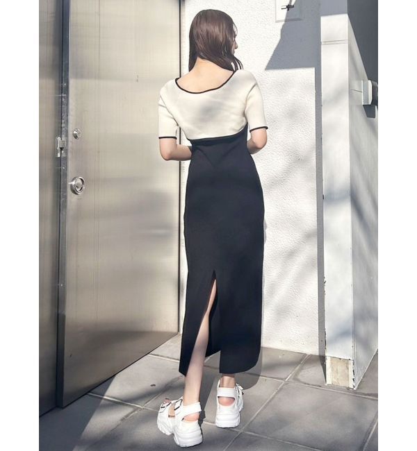 MERCURYDUO「3WAY配色ストラップバッククロスハーフスリーブワンピース」|ワンピース|