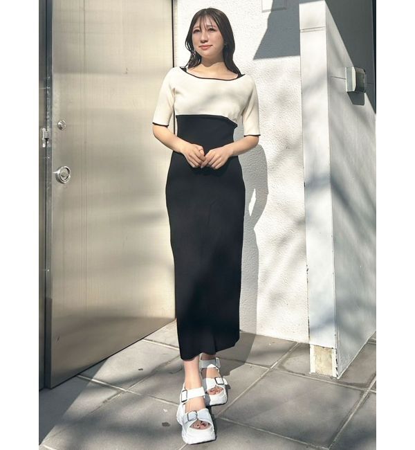 MERCURYDUO「3WAY配色ストラップバッククロスハーフスリーブワンピース」|ワンピース|