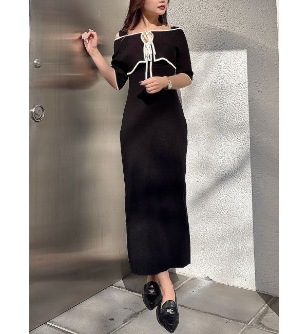 MERCURYDUO「3WAY配色ストラップバッククロスハーフスリーブワンピース」|ワンピース|