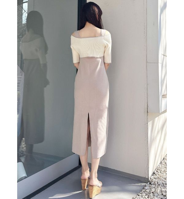 MERCURYDUO「3WAY配色ストラップバッククロスハーフスリーブワンピース」|ワンピース|