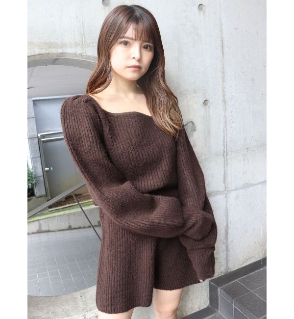 MURUA「アシメスクエアニットロンパース」|オールインワン|