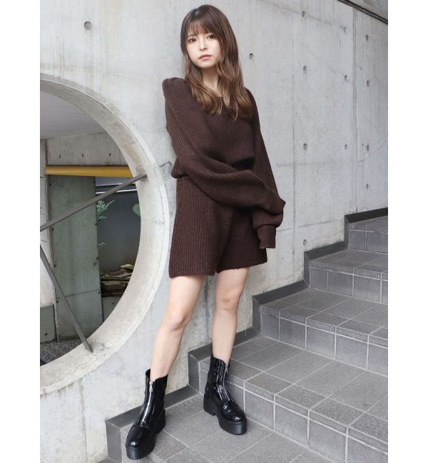 MURUA「アシメスクエアニットロンパース」|オールインワン|