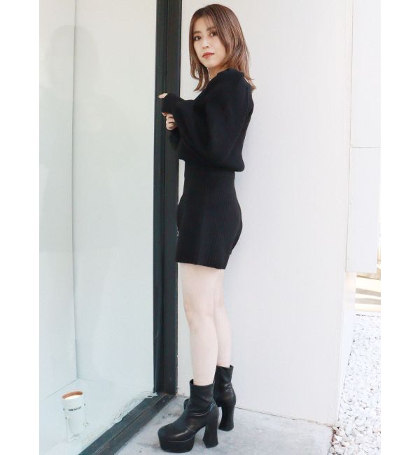 MURUA「アシメスクエアニットロンパース」|オールインワン|