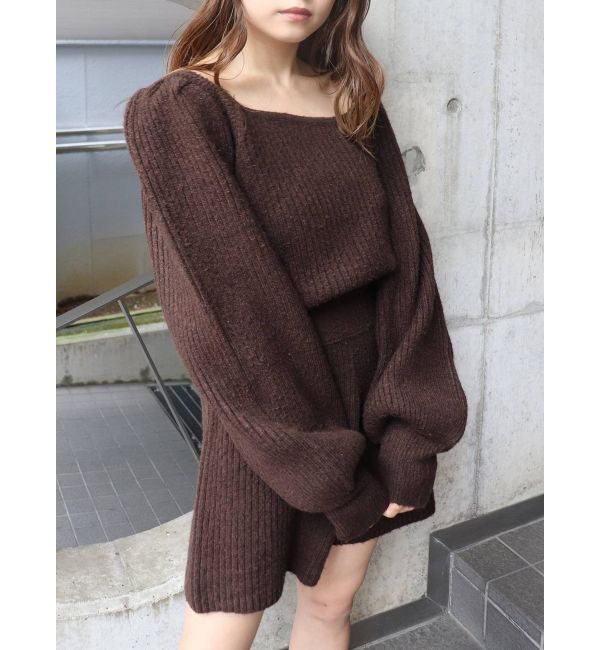 MURUA「アシメスクエアニットロンパース」|オールインワン|ブラウン