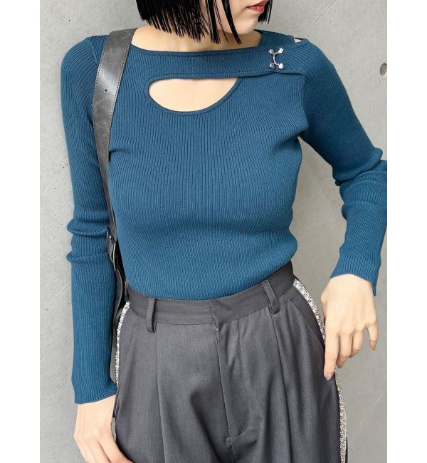 MURUA「フロントオープンリブニット」|ニット・セーター|ブルー