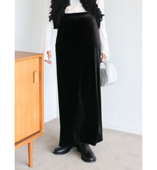 Ungrid「フィットベロアスカート」|タイト|ブラック