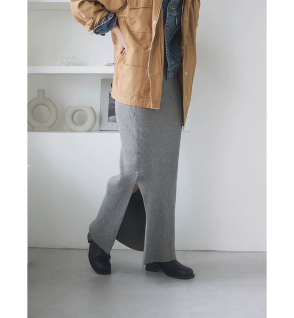 Ungrid「サイドスリットリブニットスカート」|スカート|グレー