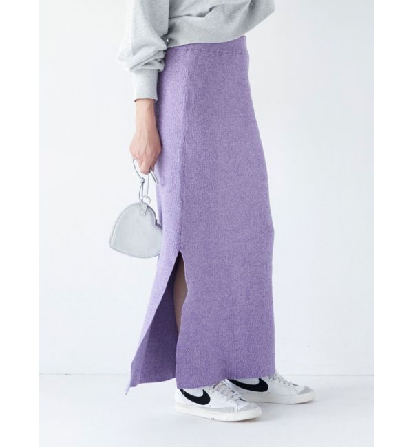 Ungrid「サイドスリットリブニットスカート」|スカート|パープル
