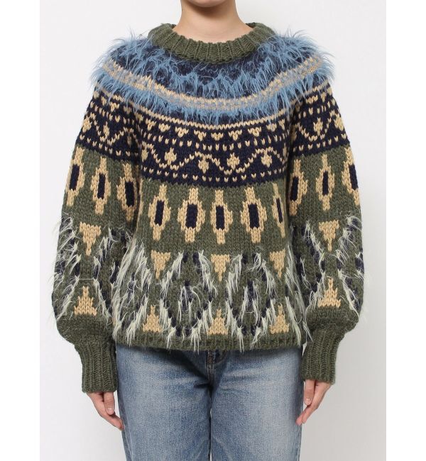 Ungrid「フェザーヤーンコンビ求心柄ニット」|ニット・セーター|