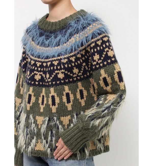 Ungrid「フェザーヤーンコンビ求心柄ニット」|ニット・セーター|